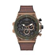 Bruine Siliconen Quartz Analoog Horloge Guess , Brown , Heren