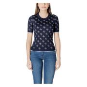 Blauw Bedrukt Ronde Hals T-Shirt Guess , Blue , Dames