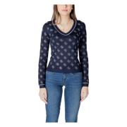 Chique V-hals Gebreide Trui in Blauw Guess , Blue , Dames