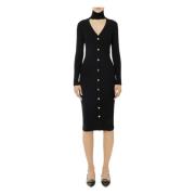 Geribbelde Midi Jurk met Lange Mouwen Elisabetta Franchi , Black , Dam...