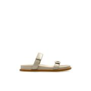 Leren slippers met logo Emporio Armani , Beige , Dames