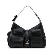 Zwarte Gelamineerde Leren Top Handvat Tas Iceberg , Black , Dames