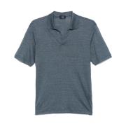 Linnen T-shirt met V-hals Barba , Blue , Heren