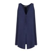 Blauwe mouwloze V-hals shirt Emporio Armani , Blue , Dames