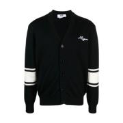 Geborduurde knoopsluiting wollen Cardigan Msgm , Black , Heren