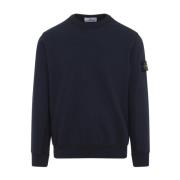 Blauwe Sweatshirt Ronde Hals Logo Patch Stone Island , Blue , Heren