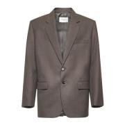 Grijze Wollen Jas met Revers Saint Laurent , Brown , Heren