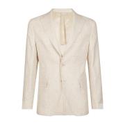 Slim Fit Linnen Wol Zijde Jas Eleventy , Beige , Heren