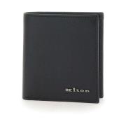 Zwarte leren portemonnee met metalen logo Kiton , Black , Heren