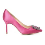 Roze Satijnen Pumps met Kristallen Gesp Manolo Blahnik , Pink , Dames