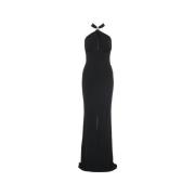 Zwarte Maxi Jurk met Draperie Elisabetta Franchi , Black , Dames