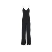 Zwarte Jumpsuit met Wijde Pijpen V-Hals Norma Kamali , Black , Dames