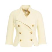 Gele Diamond Tweed Blazer Elisabetta Franchi , Beige , Dames