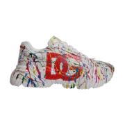 Witte Leren Sneakers Verfspatten Dolce & Gabbana , Multicolor , Heren