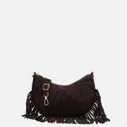 Charm London suède crossbody tas S franjes donkerbruin