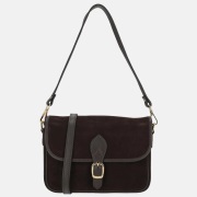 Charm London flap crossbody tas suede donkerbruin