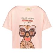 Me & My Monkey T-shirt met printopdruk lichtroze Meisjes Viscose Ronde...