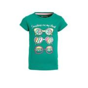 Orange Stars T-shirt Manouk met printopdruk groen Meisjes Stretchkatoe...