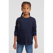 anytime longsleeve met wafeltextuur donkerblauw Meisjes Katoen Ronde h...