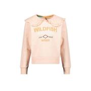 Wildfish sweater Kiek met tekst en ruches lichtroze Tekst - 140