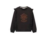 Moodstreet sweater met printopdruk zwart/oranje Meisjes Stretchkatoen ...