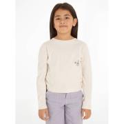 Calvin Klein longsleeve met logo ecru Meisjes Stretchkatoen Ronde hals...