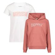 ESPRIT sweater met logo roze Meisjes Katoen Ronde hals Logo - 92