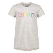 ESPRIT T-shirt met logo lichtgrijs melange Meisjes Stretchkatoen Ronde...