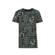 Vingino x Messi T-shirt Huenu met all over print zwart/blauw/beige Jon...