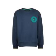 Vingino sweater Nave met logo donkerblauw/groen Effen - 152