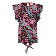 29FT blouse met bladprint en ruches paars/roze/groen Meisjes Viscose R...
