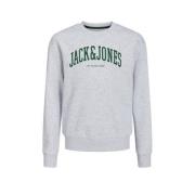 JACK & JONES JUNIOR sweater JJEJOSH met tekst grijs/groen Tekst - 116