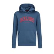 JACK & JONES JUNIOR hoodie JJEJOSH SWEAT HOOD SN JNR met tekst blauw/r...