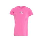 Calvin Klein T-shirt met logo felroze Meisjes Katoen Ronde hals Logo -...
