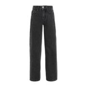 Calvin Klein straight fit jeans met logo dark grey denim Zwart Meisjes...