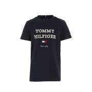 Tommy Hilfiger T-shirt met tekst zwart Jongens Katoen Ronde hals Tekst...