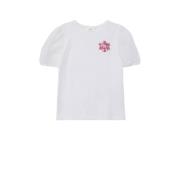 s.Oliver T-shirt met printopdruk en pailletten wit Meisjes Katoen Rond...