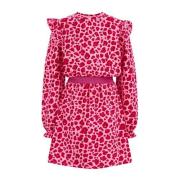 WE Fashion jurk met dierenprint en ruches roze Meisjes Stretchkatoen R...