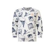 Noppies sweater met all over print wit/blauw Jongens Stretchkatoen Ron...