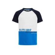 WE Fashion T-shirt blauw/wit Jongens Biologisch katoen Ronde hals Meer...