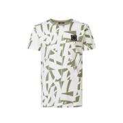 Petrol Industries T-shirt met all over print kaki/wit Groen Jongens Ka...