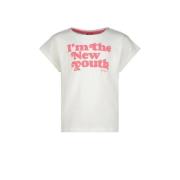 Vingino T-shirt Helen met tekst wit/roze Meisjes Katoen Ronde hals Tek...