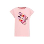 WE Fashion T-shirt met printopdruk roze Meisjes Stretchkatoen Ronde ha...