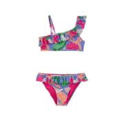 WE Fashion crop bikini met ruches paars/roze/groen Meisjes Polyamide B...