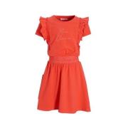 Orange Stars jurk Petronella met tekstopdruk koraal Rood Meisjes Katoe...
