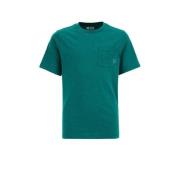 WE Fashion T-shirt donkergroen Jongens Katoen Ronde hals Effen - 92
