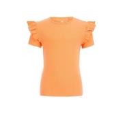 WE Fashion T-shirt oranje Meisjes Stretchkatoen Ronde hals Effen - 92