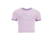 WE Fashion T-shirt met tekst lila Paars Meisjes Stretchkatoen Ronde ha...