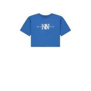 NIK&NIK T-shirt Spray met logo helderblauw Meisjes Katoen Ronde hals L...