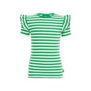WE Fashion gestreept T-shirt groen Meisjes Biologisch katoen Ronde hal...